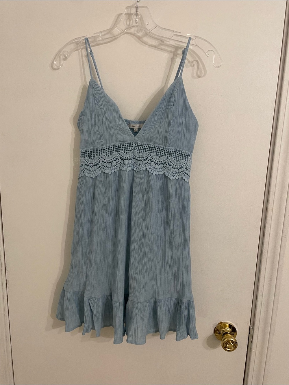 Love Tree Light Blue Lace-Trim Chemise with Ruffled Hem